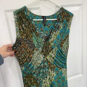 MT Collection Peacock Print Maxi Dress Size Large‎